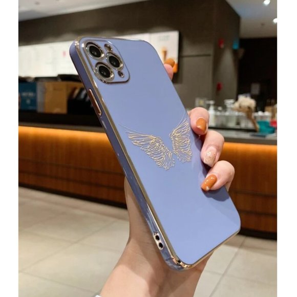 NEW iPhone 13/Pro/Max Luxury Electroplate Wings Soft iPhone case - Gray Blue - Picture 2 of 3